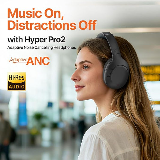 VOKALEN Hyper Pro 2 Bluetooth Headphones Over Ear, Hi-Res Audio, Adaptive Noise Cancelling, 60H Playtime, DEEP360 Spatial Sound, Comfort Mesh Ear Cushions, Deep Bass, Custom EQ (Pro 2, Black)