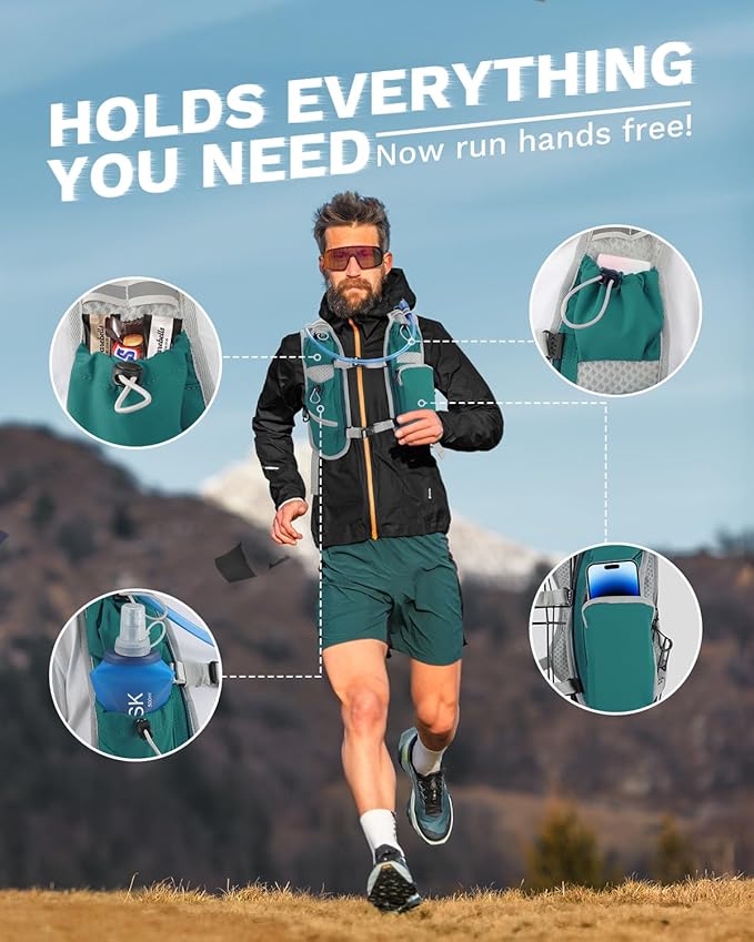 Running Vest for Women and Men, Hydration Running Backpack, Runners Vest, Hydration Vest, with Front Phone Holder, Adjustable Chest and Waist Strap