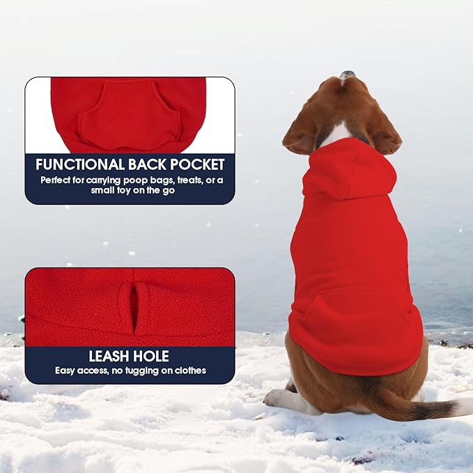 IECOii XL Dog Sweater & Pullover Hoodie for Large Dogs, Warm Fleece Layer with Hood for Cold Weather, Boys & Girls, Red, Size XL