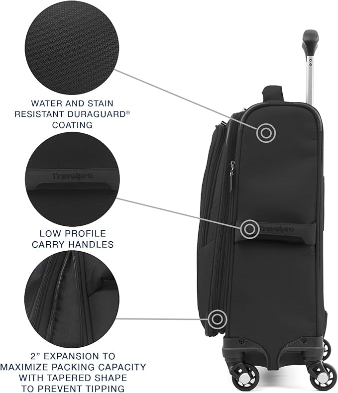 Travelpro Maxlite 5 Softside Expandable Luggage with 4 Spinner Wheels, Lightweight Suitcase, Men and Women, International, Black, Carry-on 19-Inch