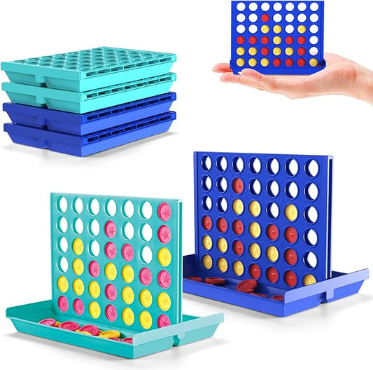 4-Pack Mini Pocket Sized 4 in a Row Board Game for Kids Ages 3+, Perfect Party Bag Fillers for Kid Classroom Prizes Rewards Unisex Kids Party Favour Toy Stocking Fillers Boys Girls
