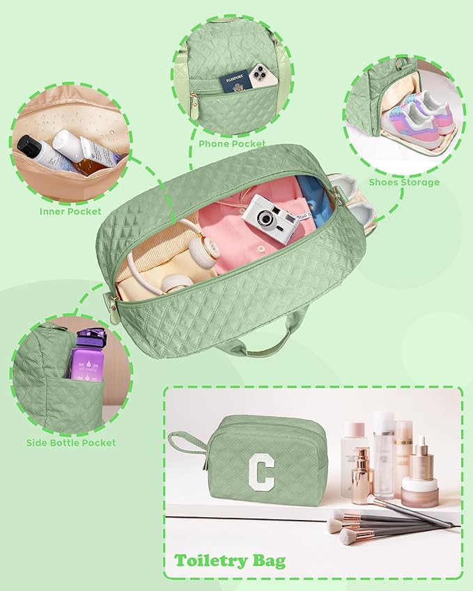 Elilier Monogram Duffle Bag Women Girls Gift: Initial Overnight bags, Dance Cheer bag Sports for Girl, Kid Gymnastics Bags, Birthday Gifts for Women Girls Kids Teens Mom Teacher