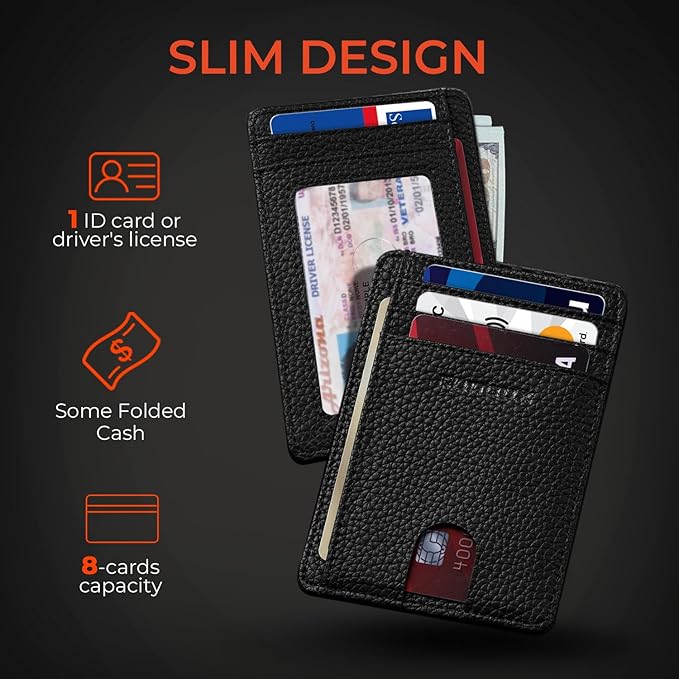 RUNBOX Slim ID Cases Minimalist Front Pocket RFID Blocking Leather Wallets for Men and Women Card Holder Wallets Gifts for men