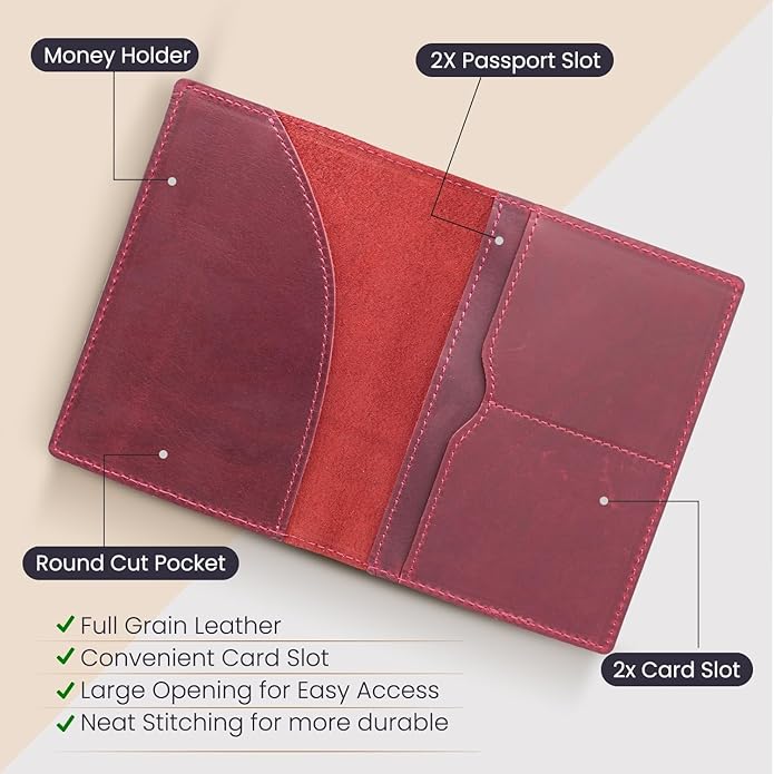 Retro Travel Genuine Leather Passport Holder with Folding Wallet Design