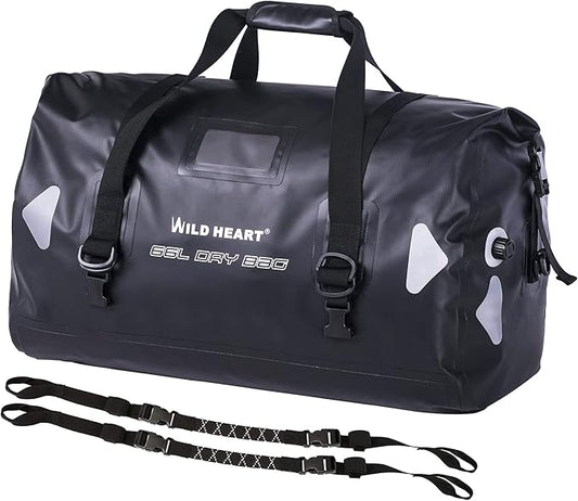 WILD HEART Waterproof Motorcycle Duffel Bag PVC500D Double-bottom With Rope Straps and Inner Pocket 40L 66L 100L for Kayaking, Camping, Boating,Motorcycle