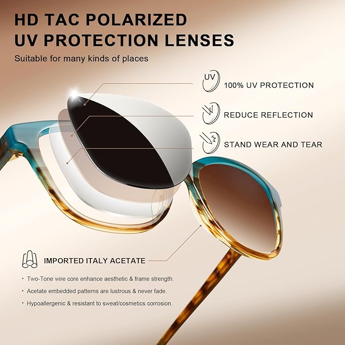 CARFIA Designer Acetate Womens Polarized Sunglasses Fit Most Face Shapes Trendy Shades UV Protection Hypoallergenic Handmade