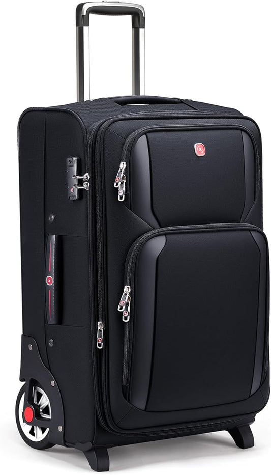 ROPLUS Laduga Softside Expandable Luggage with Large Steel Wheels Checked-Luggage Suicase (Black, 29-Inch)