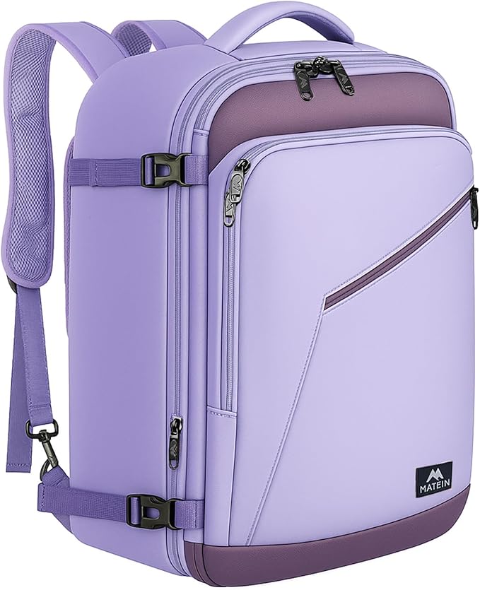 MATEIN Purple Travel Backpack, Large Capacity Carry on Backpack with Detachable Shoulder Straps, Water Resistant Personal Item Bag for Traveler, Traveling Essential for Women