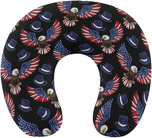 Travel Neck Pillow Memory Foam U Shaped Cushion Bald Eagle Patriotic American Flag, Washable Cover for Airplane Car Office Home Sleeping Pain Relief
