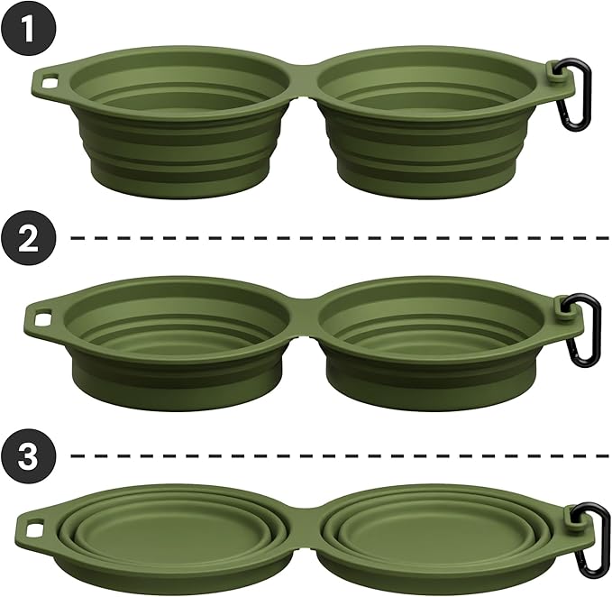 Pup Culture Dual Collapsible Dog Bowls | Silicone Travel Water Bowl for Dogs | Food Grade, No Plastic Rim, Portable Dog Bowl for Food and Water - Easy to Clean | BPA Free and Safe for Your Pup-Green
