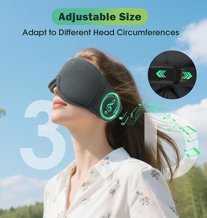 Sleep Mask with Headphones Bluetooth 5.4，LC-dolida 2025 New 3D Bluetooth Sleep Mask Headphones with Soft Bamboo Cotton for Side Sleepers Women Men, Sustainable Luxury for Better Sleep