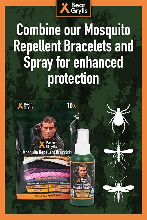 Bear Grylls Mosquito Repellent Bracelets | Crafted for Adventure | Adjustable Leather | DEET-Free | Long-Lasting Protection | Pack of 10