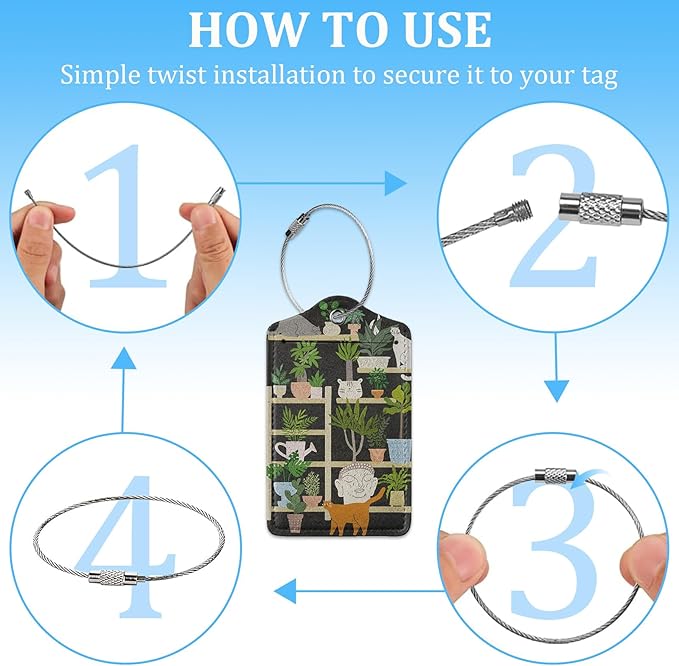 2 Pack Luggage Tag for Suitcase,Bookshelf Cat Luggage Tag with PU Leather Privacy Cover ID Label & Stainless Steel Loop for Women Men Travel Bag Suitcase