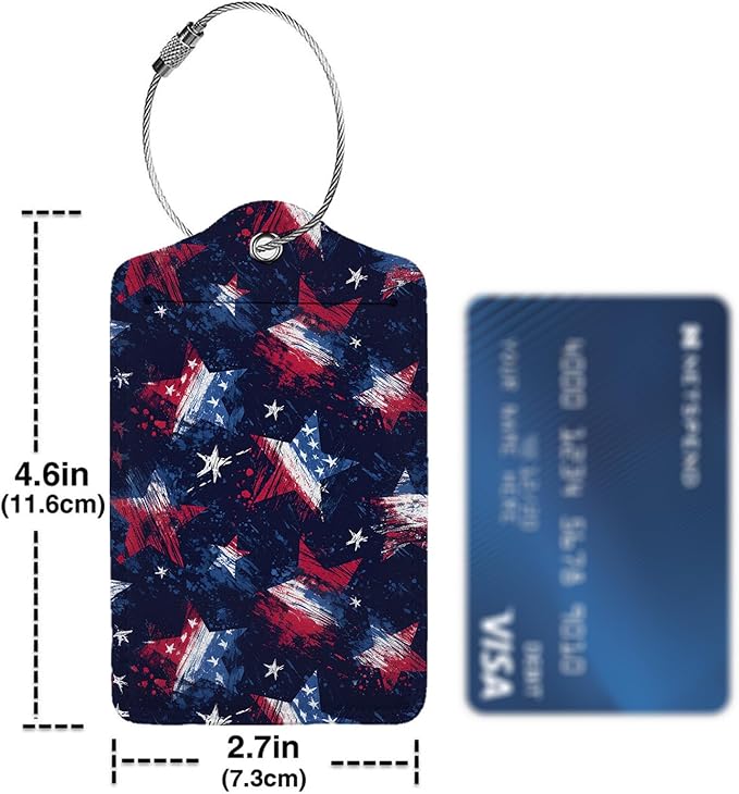 American Flag 3 Pack Luggage Tags, PU Leather Luggage Tags for Suitcase,Name ID Labels with Privacy Cover Suitcases and Metal Loop for Travel Bag Suitcase