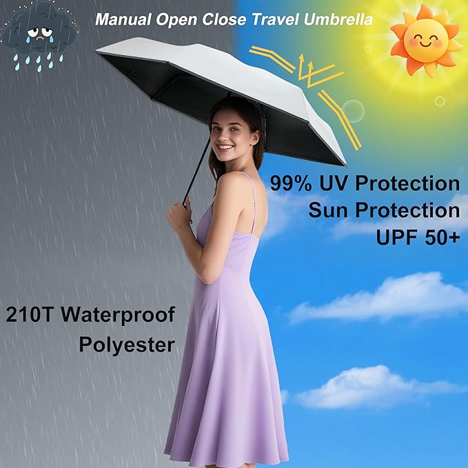 GAOYAING Mini Compact Travel Umbrella with Reflective Safety Stripes, Portable Folding Design with Case