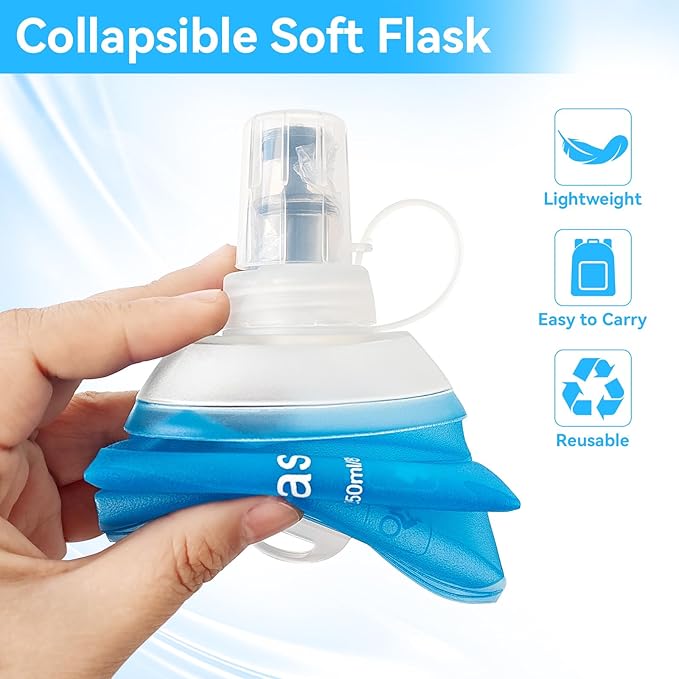 FR 250ml Soft Flask, Collapsible Soft Water Bottle for Hydration Packs - Running & Hiking Folding Water Bottle （White）