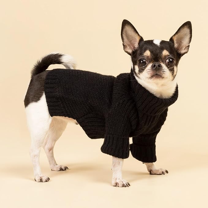 Fitwarm Dog Turtleneck Sweater, Thermal Knitted Pet Coat, Dog Winter Clothes for Small Dogs, Cat Apparel, Black, XS