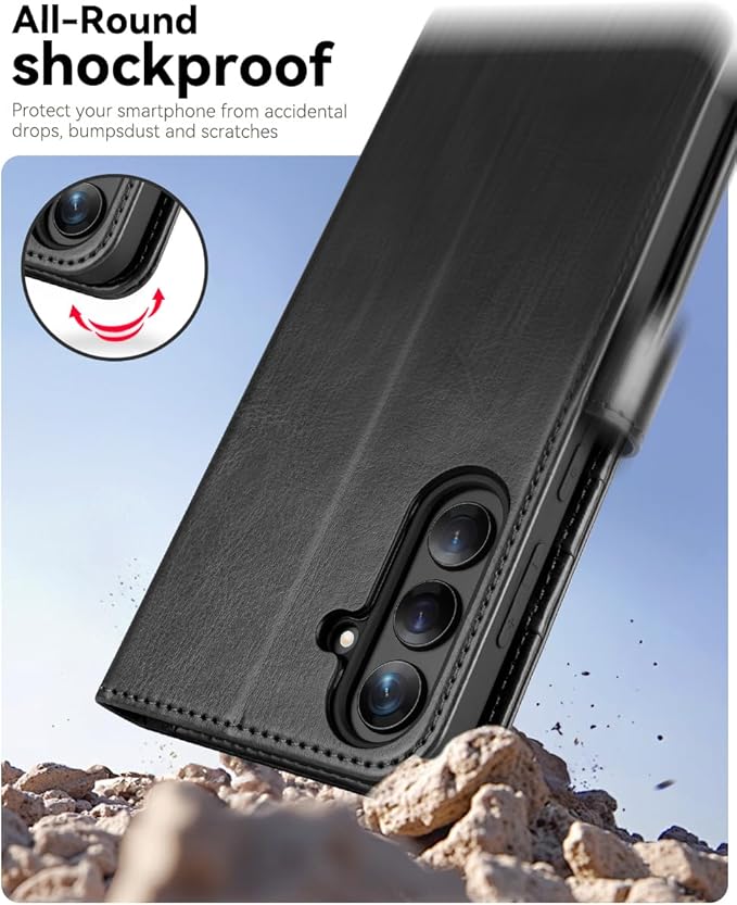 OCASE Compatible with Galaxy S25 Wallet Case, PU Leather Flip Folio Case with Card Holders RFID Blocking Kickstand [Shockproof TPU Inner Shell] Protective Phone Cover 6.2 Inch 2025, Black