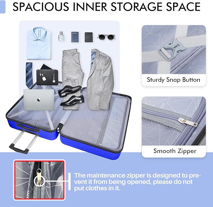 AnyZip Luggage PC ABS Hardside Lightweight Suitcase with 4 Universal Wheels TSA Lock Checked-Large 28 Inch Blue