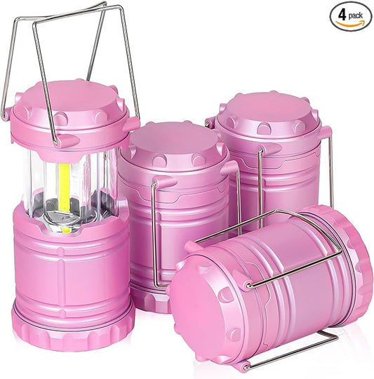 4-Pack Mini LED Pink Camping Lanterns, Portable Camping Lights, Outdoor Handled Lamps, Essential Emergency Lights for Power Outages, Hiking, Hurricane