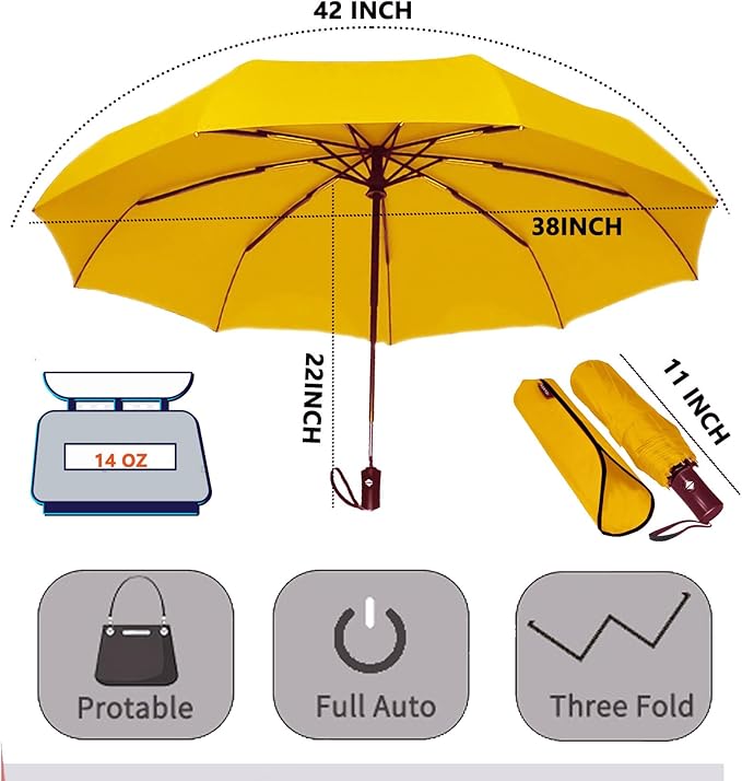 SIEPASA Two Packs Auto Open & Close Small Travel Umbrella for Backpack-Umbrellas for Rain, Windproof Lightweight Strong Mini Portable Umbrellas for Men and Women.(Black & Yellow, 2 Pack)