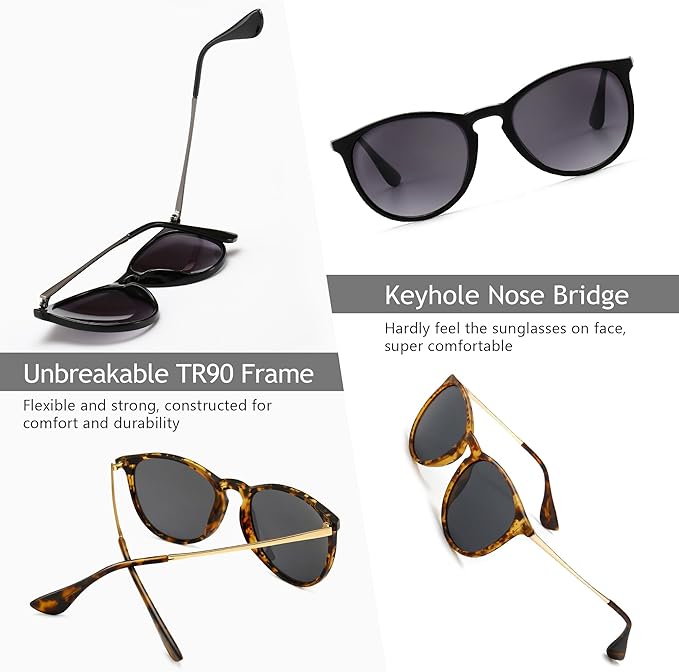 SUNGAIT Premium Vintage Round Sunglasses for Women Men Classic Retro Trendy Style