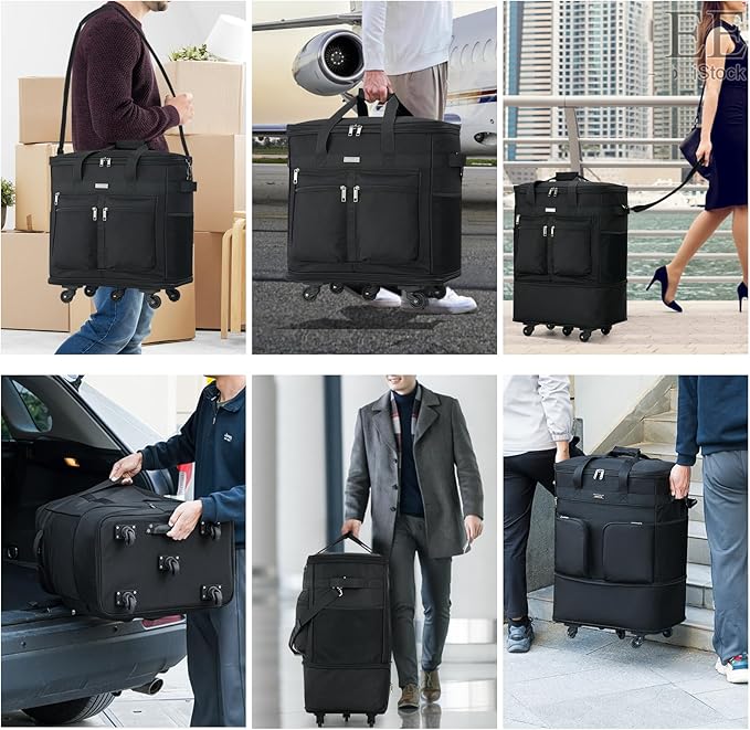 MILADA Expandable Luggage Bags for Travel Foldable Suitcase with Wheels Collapsible Rolling Travel Duffle Bag Lightweight Large Suitcases without Telescoping Handle, Black