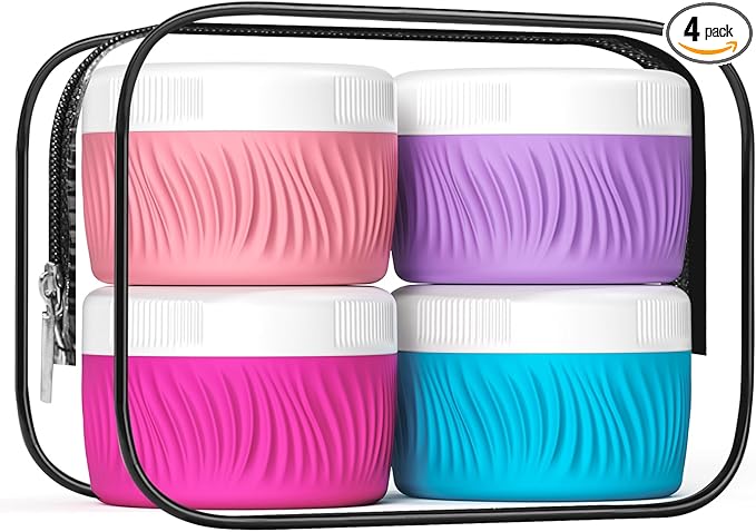 Travel Containers for Toiletries, Silicone Cream Jars BPA-Free, TSA Approved 2oz Travel Size Containers, Leak-proof Portable Size Silicone Jars with Lid for Face Hand Body Cream (4 Pack)