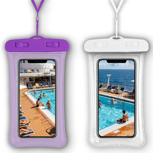 2 Pack Waterproof Phone Pouch, Waterproof Phone Case，Compatible with iPhone 17 16 15 14 13 Pro Max, IPX8 Cellphone Dry Bag Beach Cruise Ship Essentials 8.3" (Purple + White)