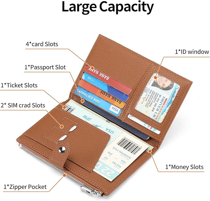 Passport Holder for Women Leather Passport Wallet for Travel RFID Blocking Passport Wallet Credit Card Holder with Zipper Pocket