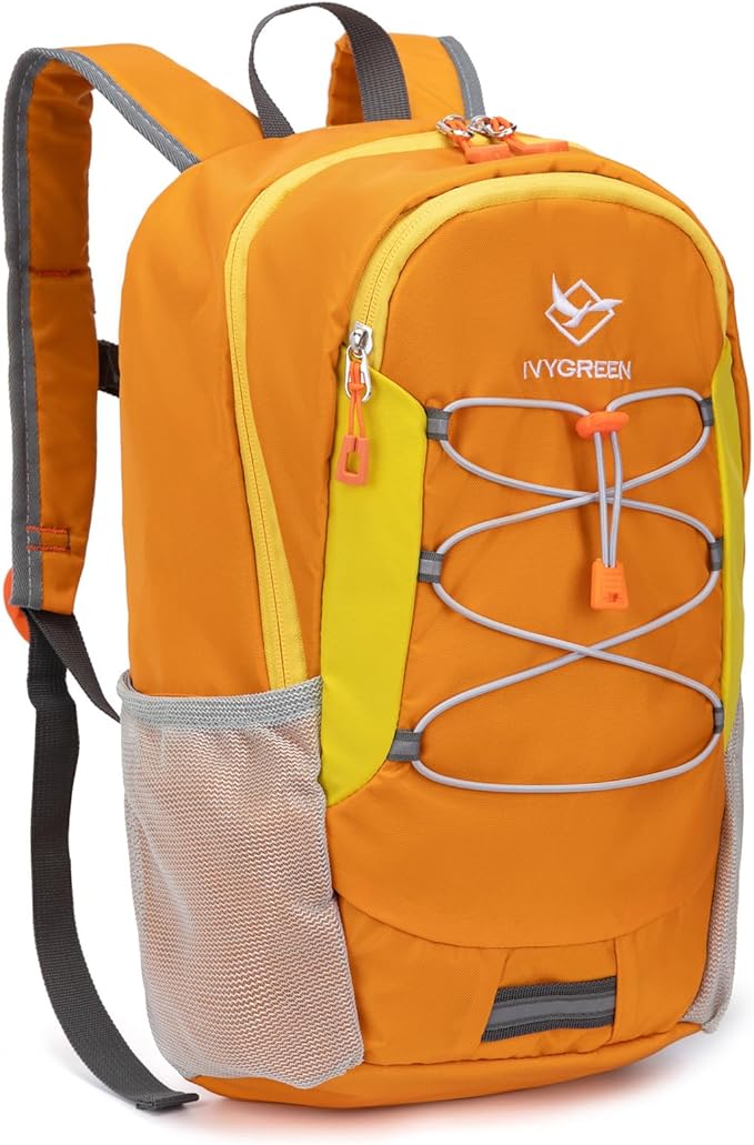 IVYGREEN Little Kids Hiking Backpack for Boys or Girls, Small Daypack for Camping or Travel (Orange, Medium)