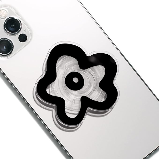 OnTheGrip Cute Transparent Daisy Flower Shape Design Mobile Phone Grip Multi Functional Collapsible Stand Holder for Smartphone Tablet Cell Phone Accessory (Black)