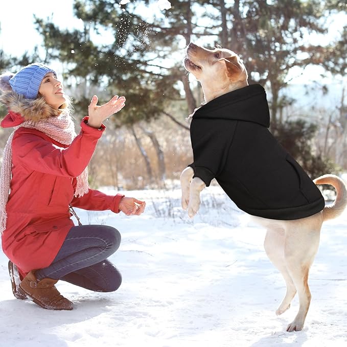 3XL Dog Sweaters for Large Dogs,Dog Hoodie,Cozy Fleece Interior Sweatshirt with Hood & Pocket,Leash Hole,Pet Clothes Sweater for Small,Medium,and Large Dogs,Black&3XL