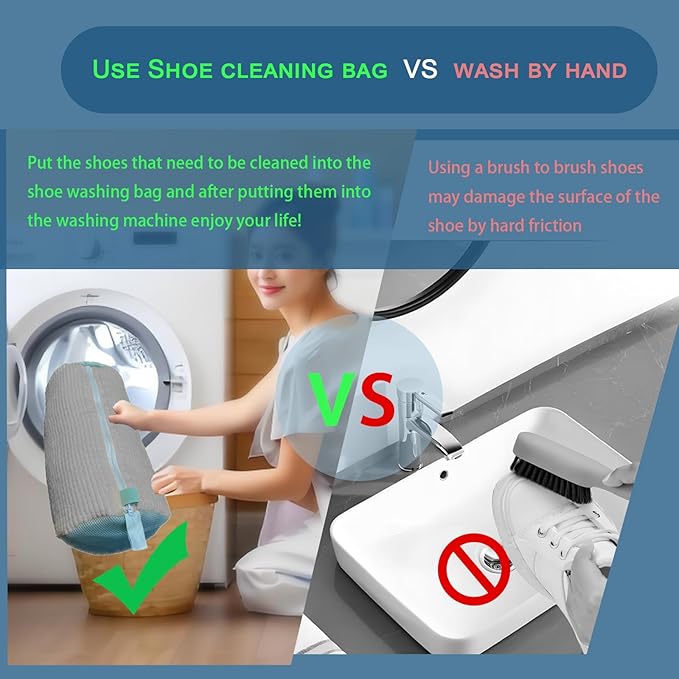 Shoe Washing Machine Bag,Laundry Shoe Bag for Sneaker,Tennis Shoes,Washer and Dryer,Reusable Cleaning Bag for Sock,Gym Shoes (Gray 2pcs)