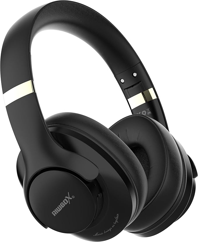 Riwbox NC3 Noise Cancelling Headphones,Bluetooth Over Ear Wireless Headphones,60H Playtime,Hi-Res Audio, Foldable,Bluetooth V5.4,Comfort&Immersion for Work,Commuting (Black)