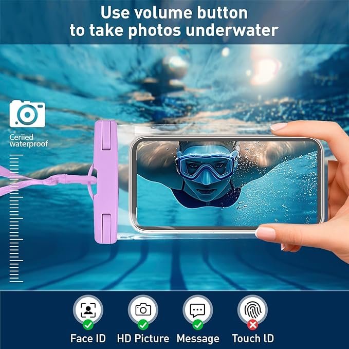 1/2 Pack Waterproof Phone Pouch Compatible with iPhone 17 16 15 Pro Max & Galaxy S24+/S23 7in Waterproof Phone Case with Lanyard, IPX8 Beach Travel Must Haves, Beach Essentials, Purple, 1 Pack