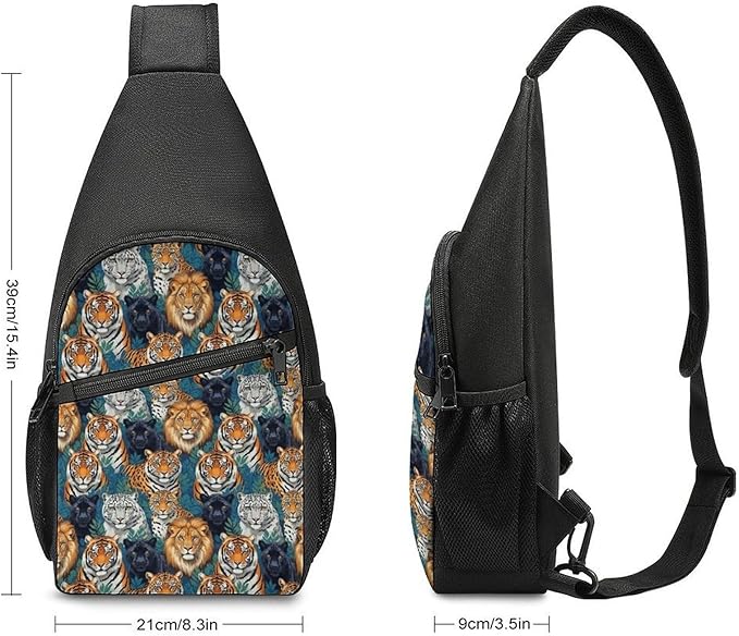 SWEET TANG Cool Sling Backpack Tiger Panther Leopard Lion, Lightweight Sling Shoulder Bag, Outdoor Chest Crossbody Bike Gym Runner Daypack with Adjustable Strap for Men Women