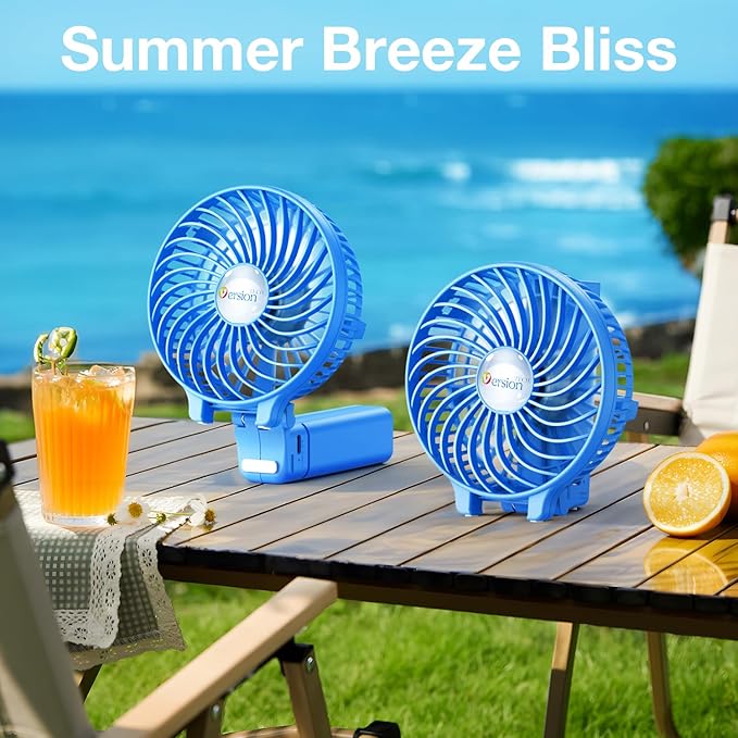 VersionTECH. Portable Handheld Fan, Powerful+Durable+4000mAh+180° Foldable, Mini Table Fans with USB Rechargeable Battery Operated Cooling Accessories for Personal Use, Travel, Office Blue