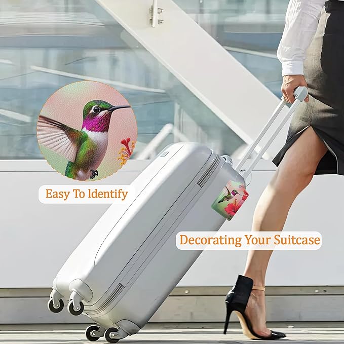 Hummingbird Luggage Tags for Suitcases, 3 Pack Leather Bag Tag Identifiers with Stainless Steel Loop and Address Card for Men Women