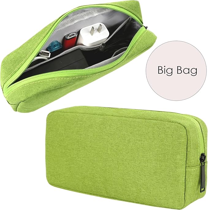 Electronics Accessories Organizer Pouch Bag, Electronic Organizer Travel Case Cord Storage Bag for Laptop Mouse Charger, Cable, Power Bank, Hard Drive, Various Accessories (Small+Big, Green)