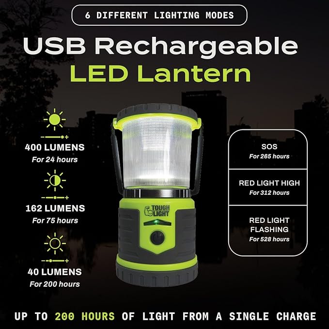 USB Rechargeable Camping Lantern, 400 Lumens LED Lantern, Hanging Tent Lamp, 6000mAh Power Bank, 200 Hour, 6 Modes, for Outdoors & Emergency