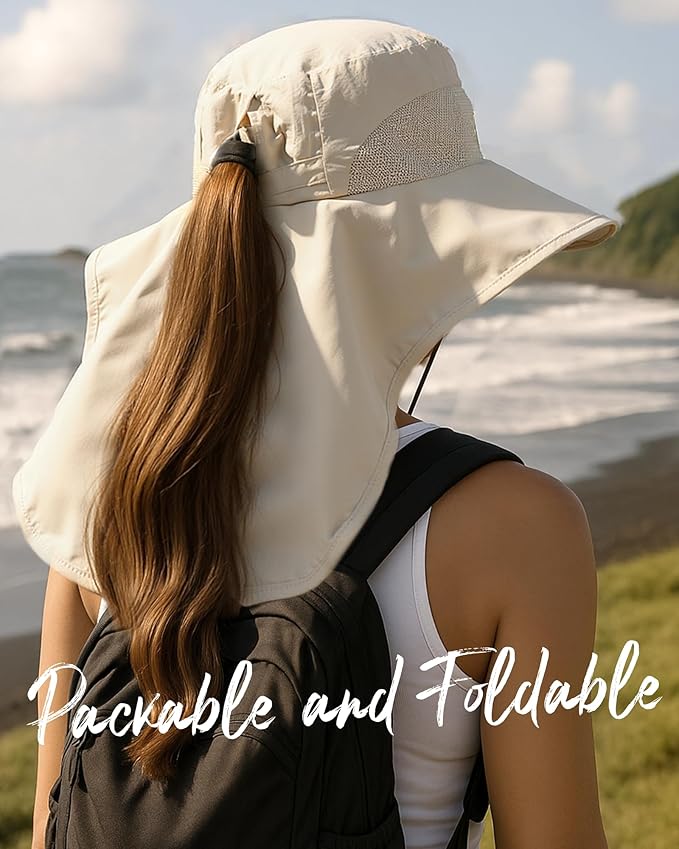 Camptrace Sun Hats for Women Men UPF 50+ UV Protection Wide Brim Hiking Fishing Hat with Neck Flap