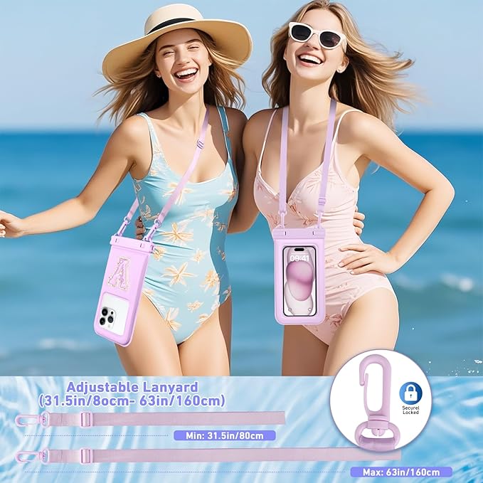 Waterproof Phone Pouch Floating, Fashion Letters Cell Phone Dry Bag for iPhone 17 16 15 14 13 Pro Max, Galaxy S25 S24 S23 S22 Ultra Google, Up to 7.5" Phones Purple