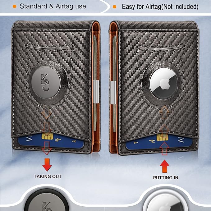 KS Mens Wallet Gift Airtag or Standard Use,Slim Front Pocket Leather Wallet Money Clip 11 cards RFID Blocking
