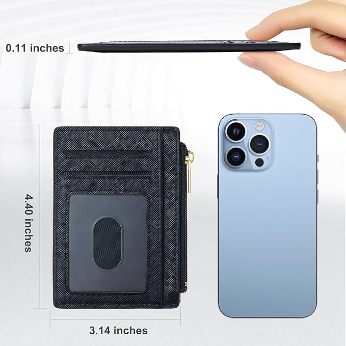 Tipmile Credit Card Holder for Women Slim Minimalist Front Pocket RFID Blocking Wallet Small Compact Card Case with ID Window, Crosshatch Black