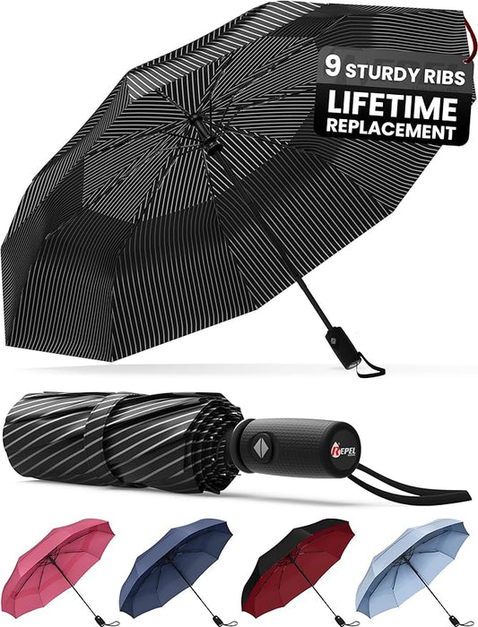 REPEL Windproof Travel Umbrella - Compact & Withstands Winds up to 85MPH , Strongest Premium Auto Folding Umbrella for Rain and Sun - Durable, Light & Portable for Women & Men , Fits Backpack & Cars