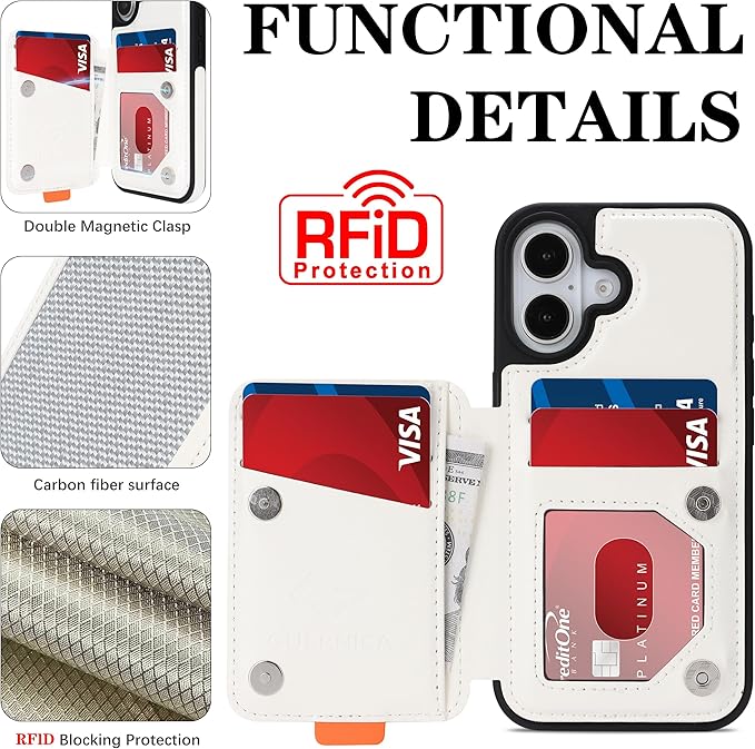 GUERNICA for iPhone 17 (6.1") Case Wallet with Card Holder, RFID Blocking Leather Protection, Shockproof Women Men Phone Case for Apple 17, A - Silver White