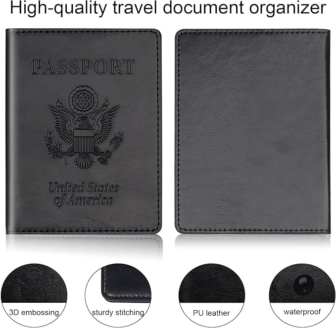Herain Black & Dark Blue Passport Holder for Travel, Passport Cover Wallet Case 2 Pack Women Men Family Cruise Ship Essentials, Passports Book Holders Travel Vacation Must Haves