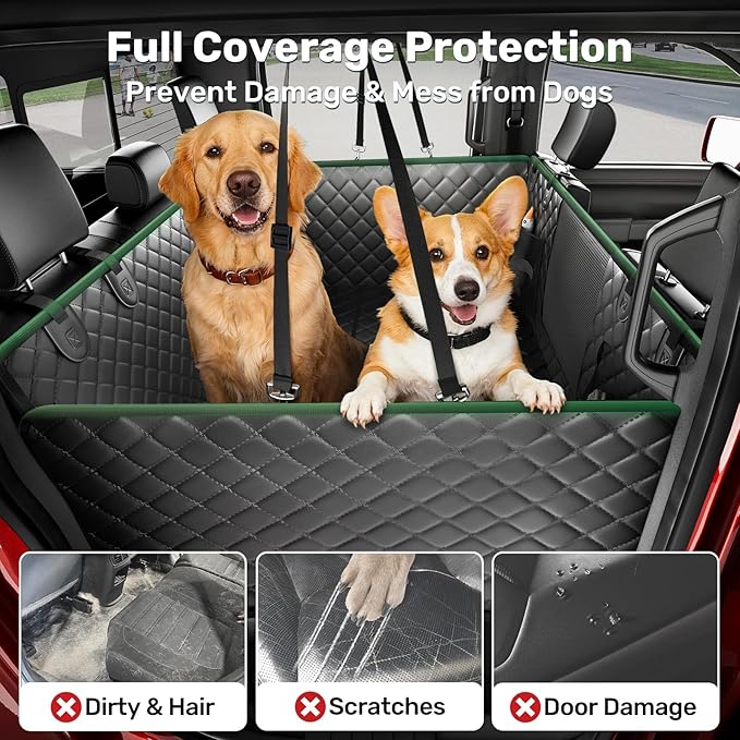 Zanch Heavy-Duty Dog Car Seat Cover, Flat Solid Back Seat Extender for Multi Large Dogs, Hard-Base Supports 450 lb, Waterproof Scrachproof Hammock Protector, Standard for Cars, SUV, Trucks, Black