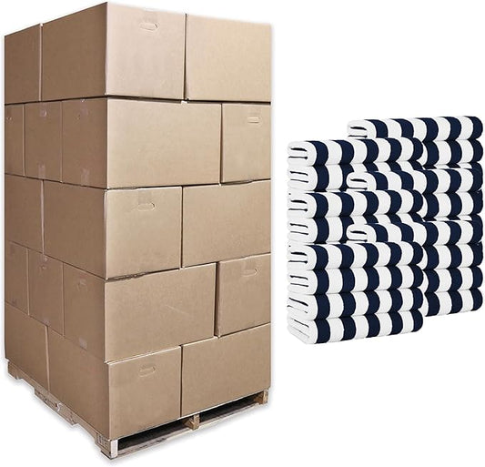 Arkwright California Cabana Stripe Beach Towel Bulk - Pallet of 480 - Large Soft Quick Dry Cotton Terry Towels Set for Pool, Swim, and Hot Tub, Oversized 30 x 70 in, Navy
